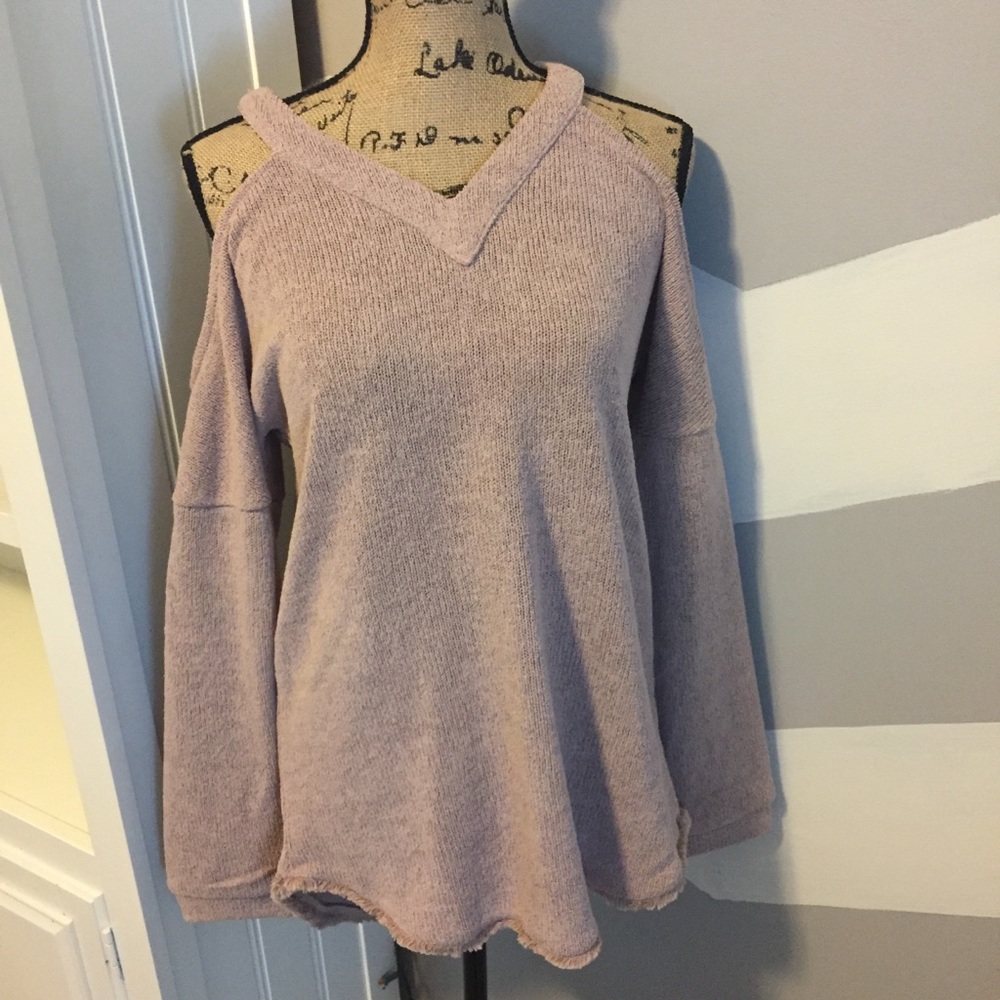 Tan cold shoulder sweater